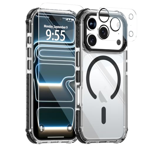for iPhone 17 Pro Max Case,Compatible with MagSafe Magnetic Clear Black Cover,Full Protection Shockproof Phone Case with Screen & Lens Protectors,Anti-Slip Protective Cover - color: A4-Clear Black, size: iPhone 17 pro Max (6.9")