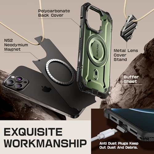 SUPCASE for iPhone 16 Pro Max Case (6.9 inch)with Camera Cover Stand Guldan | Compatible with MagSafe, Camera Control Button, Military-Grade Drop Protection, Heavy Duty Rugged Magnetic Case, UB Mag XT - color: Guldan