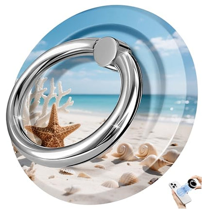 ZypopZy Cute Magnetic Phone Ring Stand Compatible with MagSafe, 360° Adjustable & Removable Magnet Cellphone Grip Holder for Smartphone and Tablets, Tropical Beach