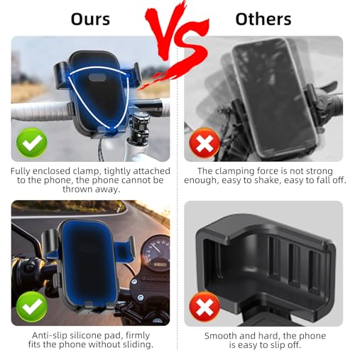 Motorcycle Phone Holder, Anti Shake Bicycle Phone Clamp for Road Ebike/Scooter/Stroller-One Hand Operation 360°Rotation,Bike Accessories Handlebar Clip Holder, Black 94003 - color: Black2 Handlebar