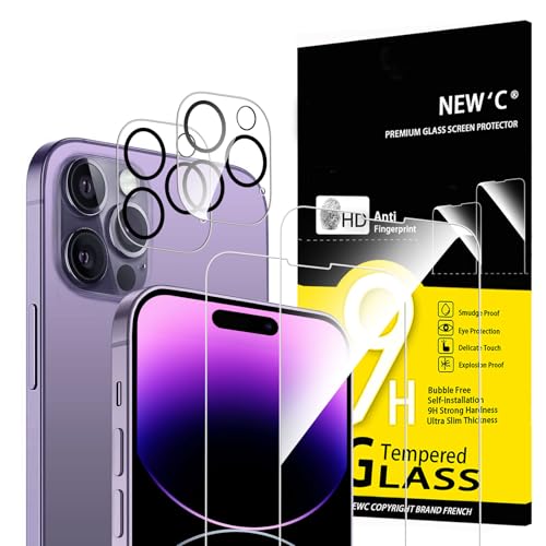 NEW'C 4 Pack, 2 Pack for iPhone 14 Pro Max Screen Protector (6.7 inch) + 2 Pack Camera Lens Protector, Sensor Protection,Case Friendly Tempered Glass Film - size: 14 Pro Max 6.7 inches
