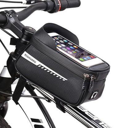 Bike/Bicycle Phone Holder Bag, Bicycle Front Frame Bag, Waterproof Tube Bag, Bike Accessories, Cycling Pouch with TPU Touch-Screen& Sun-Visor Compatible Phone Under 6.5” (Black) - color: Black