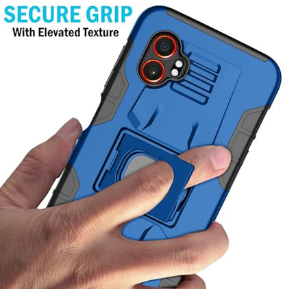 Nakedcellphone Rugged Combo for Samsung Galaxy XCover 7 Pro Case - Blue | Hybrid Cover + Belt Clip Holster, Rotating Phone Holder, Ring Grip, with Kickstand, For XCover7 Pro (2025, SM-G766) - color: Blue