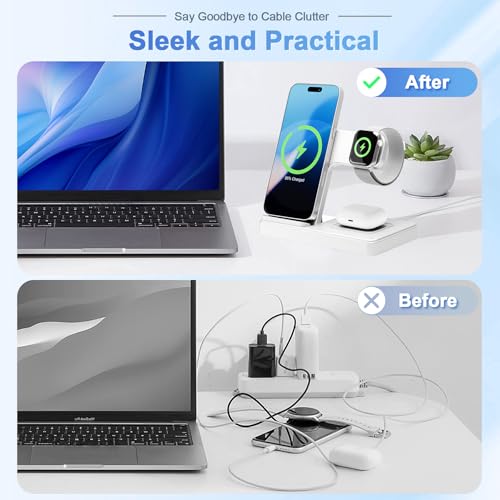 Wireless Charging Station for Apple Devices, 3 in 1 Foldable Charger Stand - color: White 1