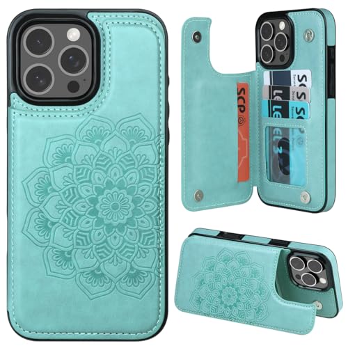 MMHUO for iPhone 16 Pro Max Case with Card Holder, Flower Magnetic Clasp Flip Case for iPhone 16 Pro Max Wallet Case for Women, Protective Case Phone Case for iPhone 16 Pro Max (6.9 Inch),Mint - color: Mint, size: for iPhone 16 Pro Max 6.7"-(L)(Three Came