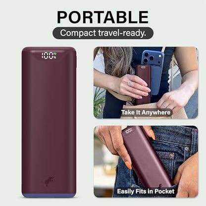Nimble Champ Stretch Portable Charger with USB-C Cable, 10000mAh Power Bank - color: Dark Cherry