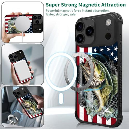 case for iPhone 17 Pro Max,Compatible with Magsafe,All-Round Protection Shockproof Anti-Scratches TPU Case Cover-Vital Bass Fish American Flag - color: Vital bass fish American flag, size: IPhone 17 Pro Max