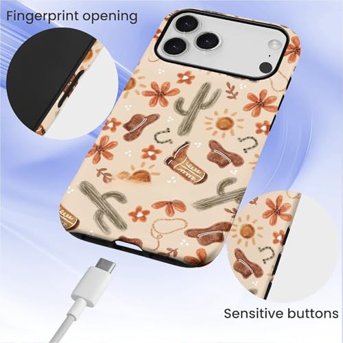 ZHEGAILIAN Case Compatible with iPhone 17 Pro,Hybrid 2-Layer Hard Shell for Girl Boy Women Men,Denim Boots Cactus - color: Denim boots cactus, size: iPhone 17 Pro