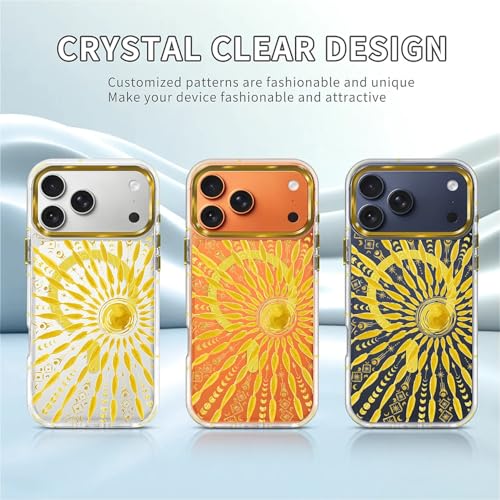 VisEnt Clear Case for iPhone 17 Pro Max, Magnetic Phone Case, Transparent Slim Cover, Military Grade Protection, Shockproof, Anti-Yellowing, Scratch Resistant, Folk Gold Sun - color: Folk Gold Sun, size: Iphone 17 Pro Max