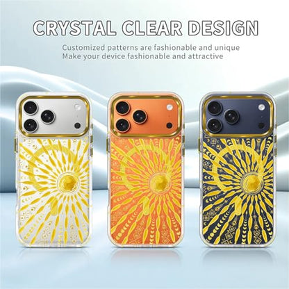 VisEnt Clear Case for iPhone 17 Pro Max, Magnetic Phone Case, Transparent Slim Cover, Military Grade Protection, Shockproof, Anti-Yellowing, Scratch Resistant, Folk Gold Sun - color: Folk Gold Sun, size: Iphone 17 Pro Max