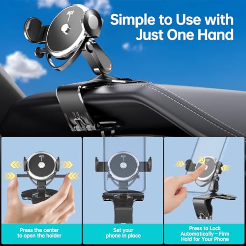 Dashboard Car Phone Holder, Universal 360° Rotation Dash Phone Mount for Car, Multifunctional Dashboard Clip Phone Bracket, Hands-Free Cell Phone Holder Stand Compatible with iPhone & Android (Black)
