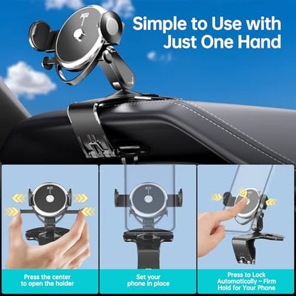 Dashboard Car Phone Holder, Universal 360° Rotation Dash Phone Mount for Car, Multifunctional Dashboard Clip Phone Bracket, Hands-Free Cell Phone Holder Stand Compatible with iPhone & Android (Black)