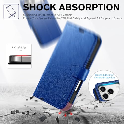 TUCCH Wallet Case for iPhone 17 Pro (6.3") 2025, Flip Stand, Klein Blue | RFID Blocking, 4 Card Holders, Kickstand, PU Leather, Shockproof TPU Shell, Magnetic Closure, Protective Folio Cover - color: Textured Klein Blue