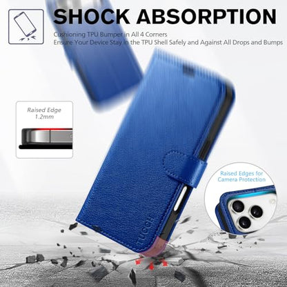 TUCCH Wallet Case for iPhone 17 Pro (6.3") 2025, Flip Stand, Klein Blue | RFID Blocking, 4 Card Holders, Kickstand, PU Leather, Shockproof TPU Shell, Magnetic Closure, Protective Folio Cover - color: Textured Klein Blue