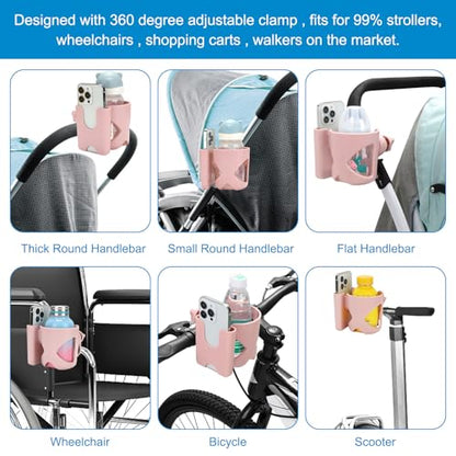 Accmor Stroller Cup Holder, Cup Holder for Walker Bike Wheelchair - color: Cup Phone Holder-Pink