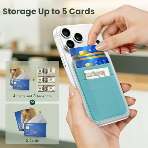 takyu Wallet Compatible with Magsafe, Stretchy Cloth Fabric 2600Gs Secure Magnetic Strength Minimalist Wallet Phone Credit Card Holder Compatible with iPhone 17 16 15 14 13 12 Series Case Green - color: Aqua