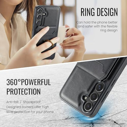 for Samsung Galaxy S26 Plus 2 in 1 Detachable Card Bag Wallet Case Durable Leather Wallets Magnetic Card Holder 4 Card Slots Ring Stand RFID Blocking Black - color: Black, size: Samsung Galaxy S26 Plus