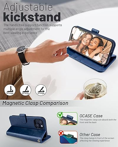 OCASE Compatible with iPhone 15 Wallet Case, PU Leather Flip Folio Case with Card Holders RFID Blocking Kickstand [Shockproof TPU Inner Shell] Phone Cover 6.1 Inch 2023, Blue - color: Blue