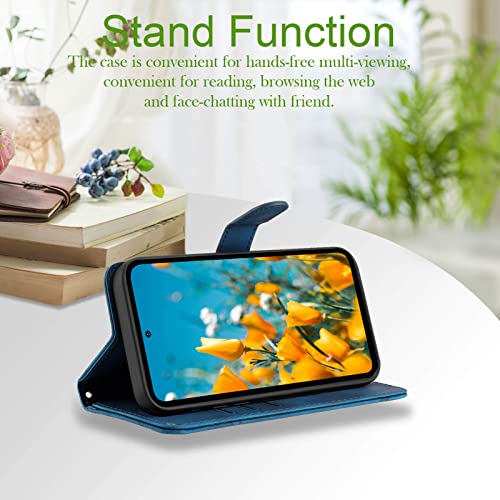 for Samsung S21 Case Wallet Card Holder Strap (Blue) | PU Leather Pattern, Card Slots, Cash Pocket, Kickstand, Magnetic Closure, Flip Cover, TPU Inner, Shockproof Protective - color: Blue