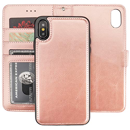Bocasal Detachable Wallet Case Card Holder for iPhone Xs Max, Rose Gold - color: Rose Gold