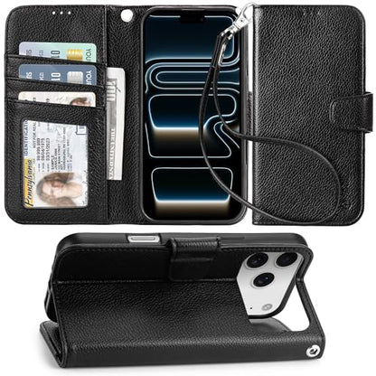 Arae Compatible with iPhone 17 Pro Case Wallet with Card Holder, Wristlet Strap Wallet Flip Cover for iPhone 17 Pro 6.3 inch Men/Women, RFID Blocking, Kickstand Litchi Black - color: Litchi Black, size: iPhone 17 Pro 6.3 inch