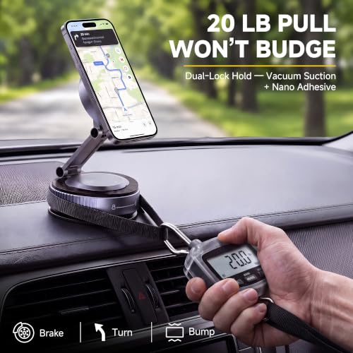 Magnetic Phone Holder for Car Wireless Charging, 15W Fast Wireless Car Charger with Vacuum Suction, 360° Adjustable Magnetic Mount for Dashboard & Windshield, Hands-Free for MagSafe iPhone & Android - size: for Magnetic General PM