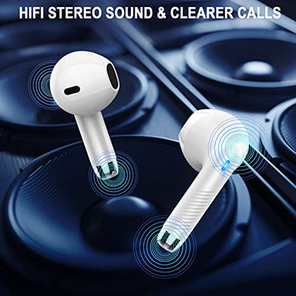 Wireless Earbuds, Bluetooth 5.4 Ear Buds, LED Power Display, 6D Bass Stereo - color: Pearl White