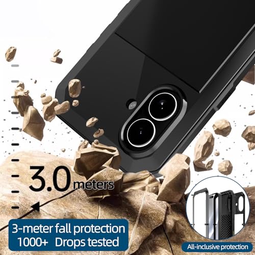 Compatiable with iPhone 17 Case,360 Full Body Protective Cover Heavy Duty Shockproof [Tough Armour] Aluminum Alloy Metal Case with Silicone Built-in Screen Protector - Black - color: Black