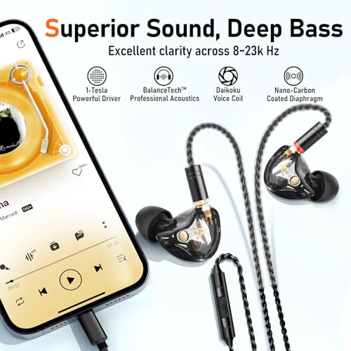 Audiovance Vibes 202ML HiFi Wired Earbuds for iPhone 14/13/12/11/X, Pro Max - color: 1-Black