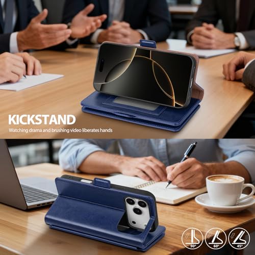 Compatible with iPhone 17 Pro Max Case Wallet with Card Holder [9 Card Slot] Women Men,RFID Blocking Luxury PU Leather Phone Case Flip Folio Protector Cover Credit Card Slot Kickstand,Blue - color: Blue, size: iPhone 17 Pro Max