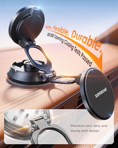 SUPERONE for MagSafe Car Mount Charger, 15W Fast Charging Magnetic Wireless Car Charger [88+LBS Ultra Suction & 2800gf Strong Magnetic] 360° Vacuum Magnetic Phone Holder for iPhone - color: gray