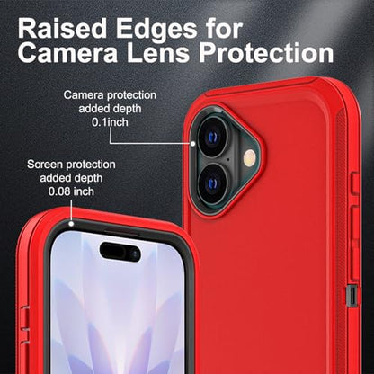 YKHJKLEC for iPhone 17 Case, Military Grade 3 in 1 Heavy Duty Shockproof/Drop Proof/Dust Proof Case with 2Pcs Tempered Glass Screen Protector (Red/Black) - color: Red/Black