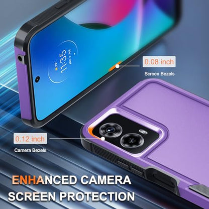 for Motorola Moto G Power 5G 2024 Case, Full Body Heavy Duty Rugged Shockproof Protective Phone Cover with Lanyard Strap, Tempered Glass Screen Protector,Lavender | with Tempered Glass Screen Protector+Lanyard Strap,Rugged Shockproof Protective Phone Case