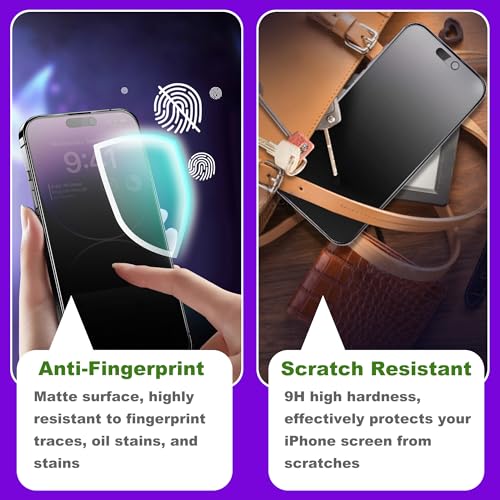 2 Pack Matte Privacy Screen Protector for iPhone 17 / iPhone 16 Pro 6.3",Anti-Glare Anti-Fingerprint,No Dazzling Anti-Spy,Smooth Responsive Touch Glass Film,Installation Frame - size: for iPhone 16 Pro / iPhone 17