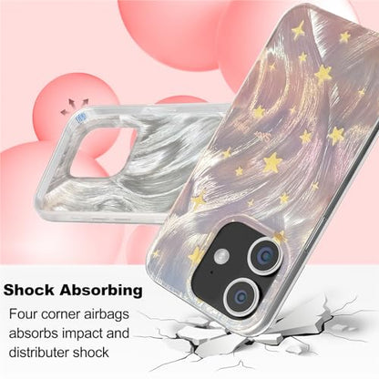 I-MGAE-IN-AR Phone Hard Case Compatible with iPhone 12 & iPhone 12 Pro, Slim Holographic Shiny Fade Star Women Girls, Hard PC Shockproof Protective Design, Pink, Stars - color: Fade Star, size: iPhone 12/12 Pro