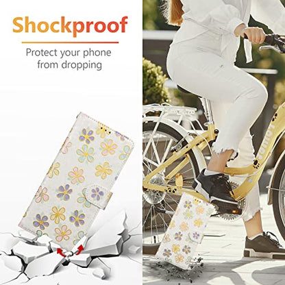 UEEBAI Wallet Case for iPhone 13, PU Leather Phone Cover Kickstand RFID Blocking Flip Case Card Slots Wrist Strap Relief Engraved Pattern Magnetic Closure Flower Folio Wallet, White Daisy - color: White Daisy, size: iPhone 13