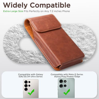 Holster for Galaxy S25 Ultra S24 Ultra S23 Ultra 5G Note 20 Ultra 5G Note 10+ Plus 5G, Premium Leather Pouch with Belt Clip Phone Holster Belt Case, Brown -XL - color: Brown, size: X-Large