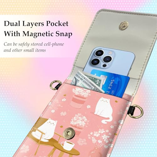 Small Crossbody Bags for Women Touchscreen Cell Phone Bag Cross Body Purses with adjustable Strap,Gifts For Teenage Girls - color: Pink Peaceful Home Cat