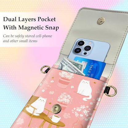 Small Crossbody Bags for Women Touchscreen Cell Phone Bag Cross Body Purses with adjustable Strap,Gifts For Teenage Girls - color: Pink Peaceful Home Cat