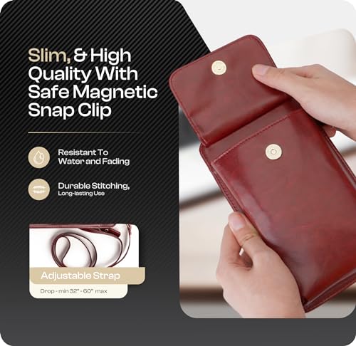 Crossbody Phone Purse for Women – RFID Phone Case Wallet w/Magnetic Closure & Separate Zipper Pocket Crossbody Bag - color: Maroon