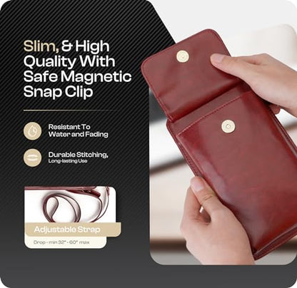 Crossbody Phone Purse for Women – RFID Phone Case Wallet w/Magnetic Closure & Separate Zipper Pocket Crossbody Bag - color: Maroon
