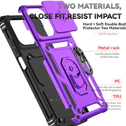 for Motorola Moto G 2025 / Moto G 2026 / Moto G Play 2026 Case, with Slide Camera Cover HD Screen Protector Ring Holder Kickstand Military Grade Protection Drop Tested Protective Phone Case (Purple) - color: Purple with camera cover Military-Grade 2nd gen