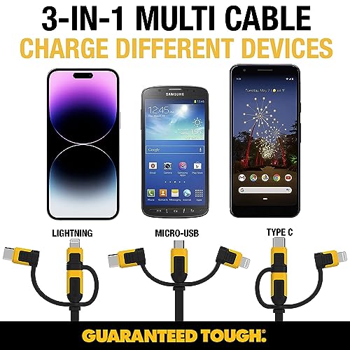 DEWALT Heavy Duty 3 in 1 Retractable Multi Charging Cord, 3ft Fast Charging