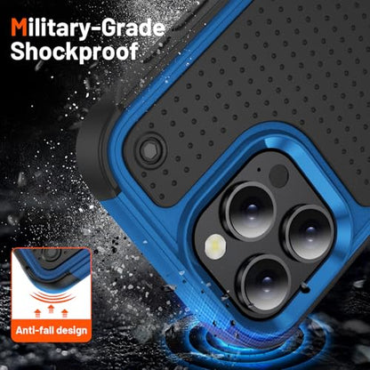 Designed for iPhone 16 Pro Max Case 2 in 1 Gift Militay Grade Drop Protective Rugged Heavy Duty Cover Shockproof Case for iPhone 16 Pro Max Phone Case for Women Men Boy Girl (Blue) - color: Blue
