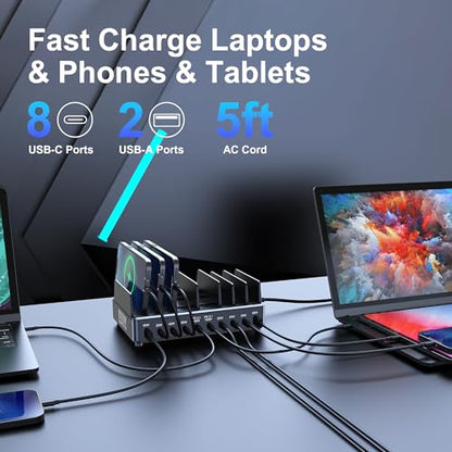 600W USB C Charging Station with Charging Stand (Black)