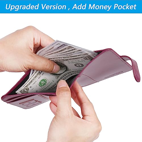 Passport Holder Cover Wallet RFID Blocking, Travel Essentials | Leather Card Case, Travel Accessories for Women Men, Purple - color: Purple