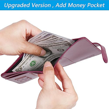 Passport Holder Cover Wallet RFID Blocking, Travel Essentials | Leather Card Case, Travel Accessories for Women Men, Purple - color: Purple
