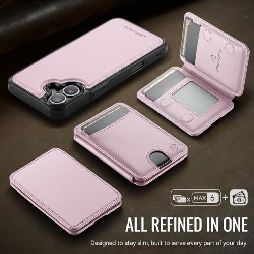 WJX for iPhone 16 MagSafe Wallet Case, 2-in-1 Detachable Luxury Card Holder, Universal MagSafe Compatible, RFID Blocking, Shockproof Kickstand Slim Cover， Strawberry Pink - color: Strawberry Pink, size: iPone 16