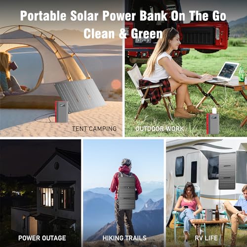 Portable Solar Power Bank with AC Outlet 65W 110V External Battery Pack - color: Red Black