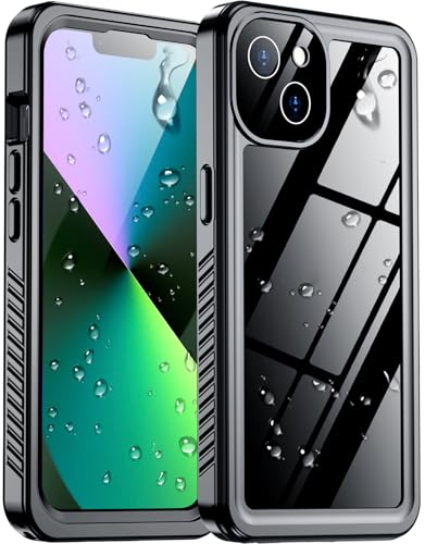 Compatible with iPhone 13 Case Waterproof, Built-in Screen & Camera Protector IP68 Underwater Full Body 13FT Military Dropproof Shockproof Phone Case 6.1"-Black/Clear - color: Black, size: iPhone 13